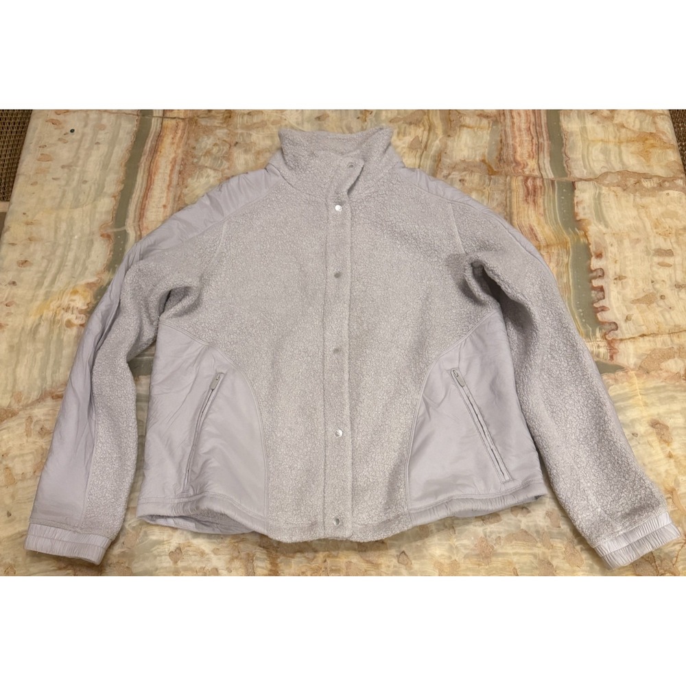 Lululemon Womens Go Cozy Jacket Gray Heathered Soft Sherpa Wool Blend Size 10